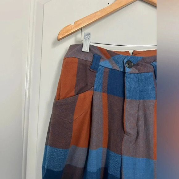 Free People Plaid Blue Brown Wide Leg Trouser size 2 NWOT - Picture 6 of 12